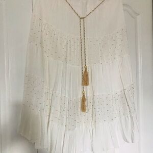 White Boho Skirt with Gold Tassel Detail NWOT